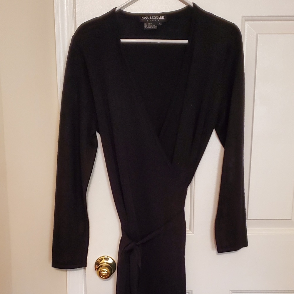 Black Knit Wrap Dress - Size M